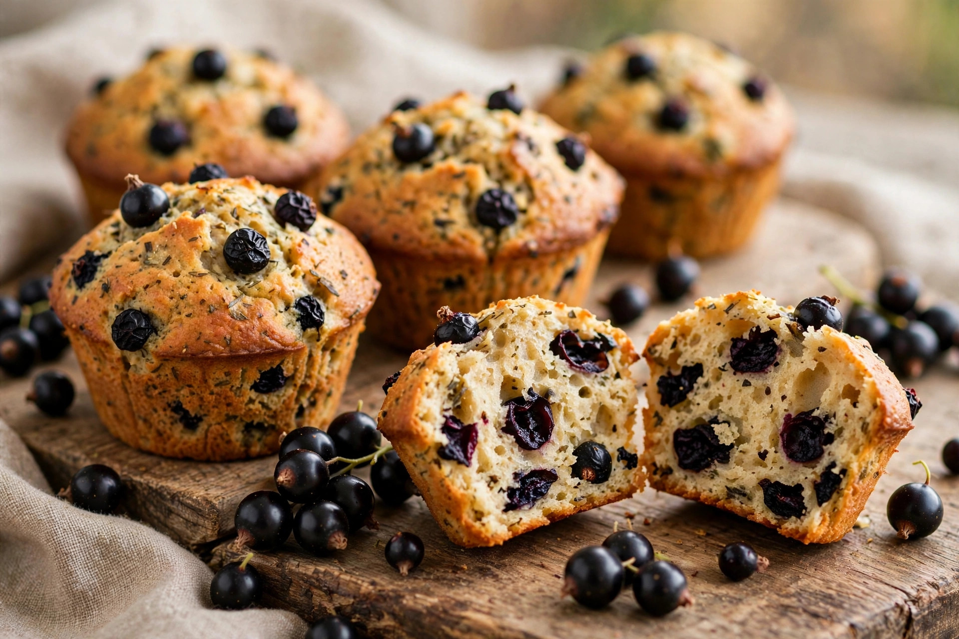 Golden chicory muffins studded with black currants