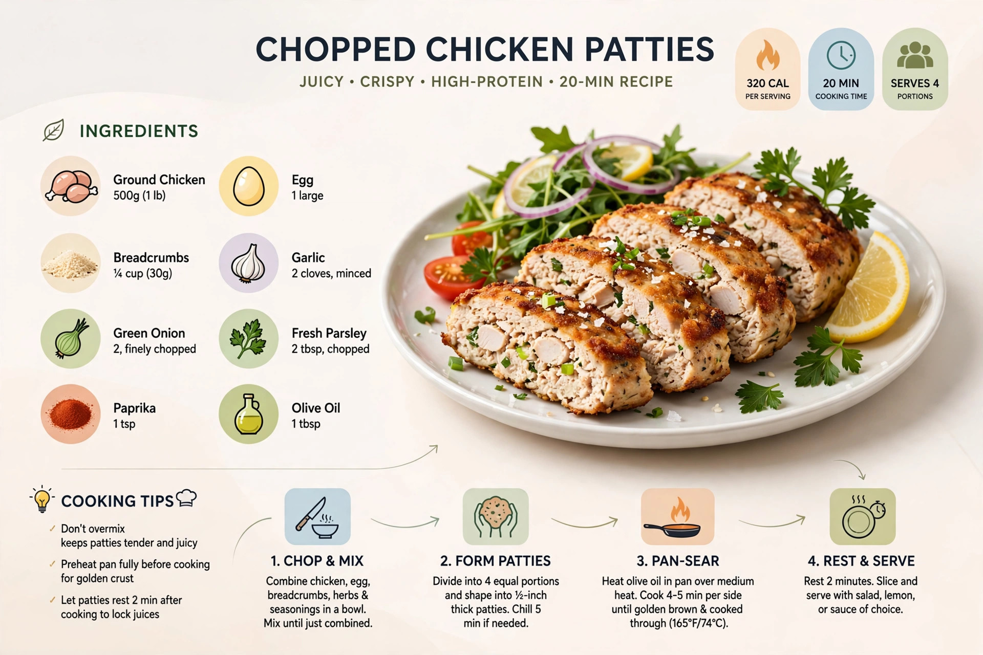 Recipe infographic: Chopped Chicken Patties — ingredients and step-by-step visual guide