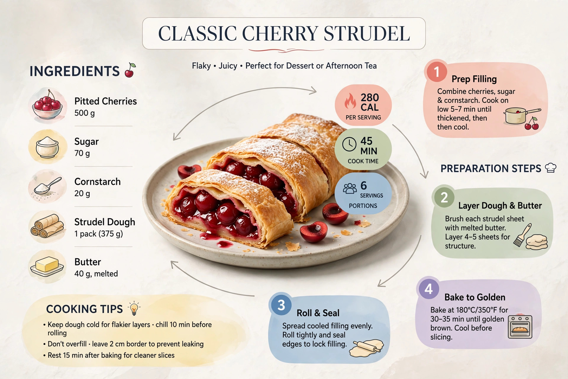 Recipe infographic: Classic Cherry Strudel — ingredients and step-by-step visual guide