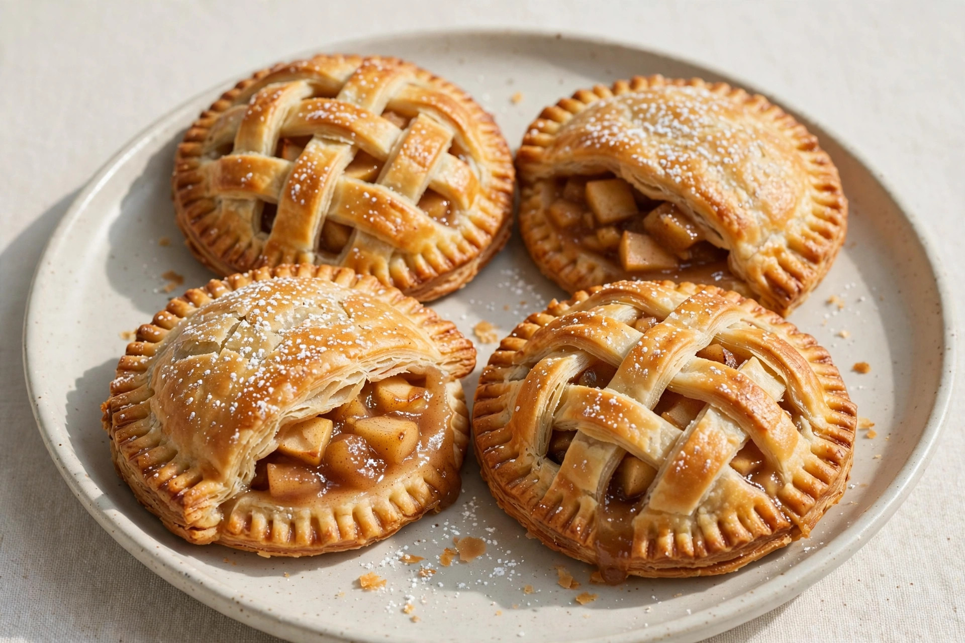 Mini apple hand pies with golden flaky crust and cinnamon apple filling