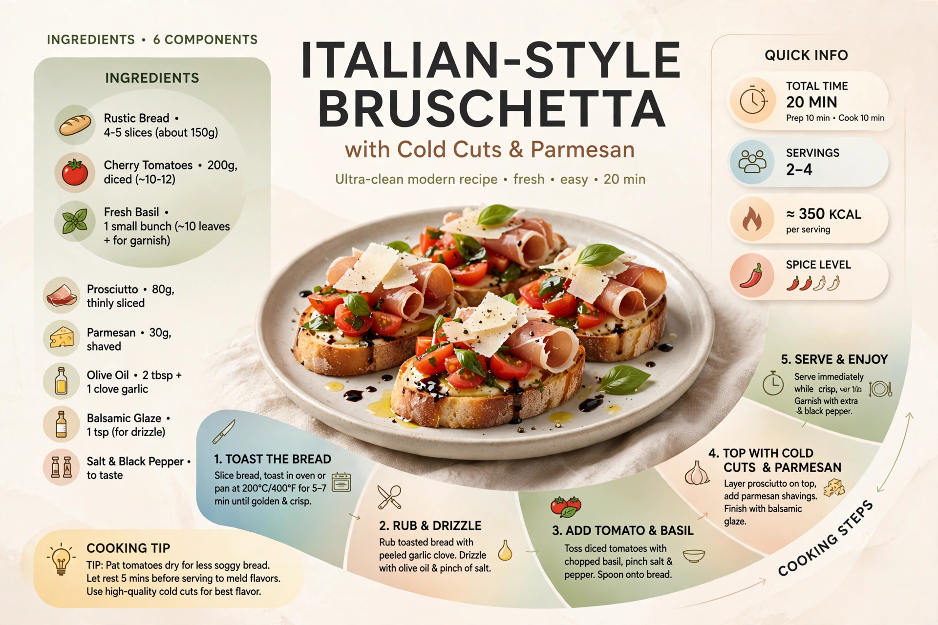 Recipe infographic: Italian-Style Bruschetta with Cold Cuts and Parmesan — ingredients and step-by-step visual guide