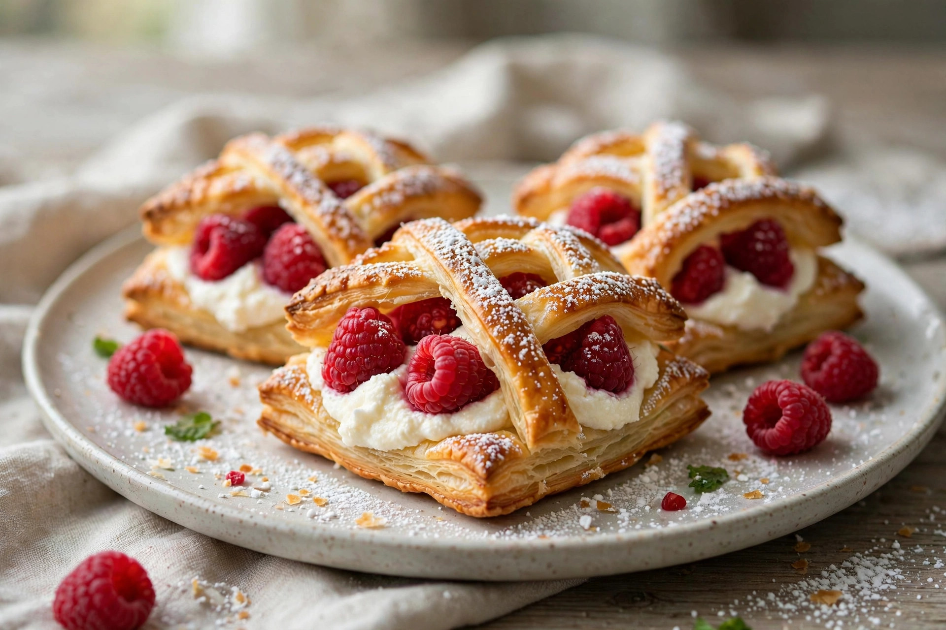 Berry puff pastries with ricotta and a golden lattice top