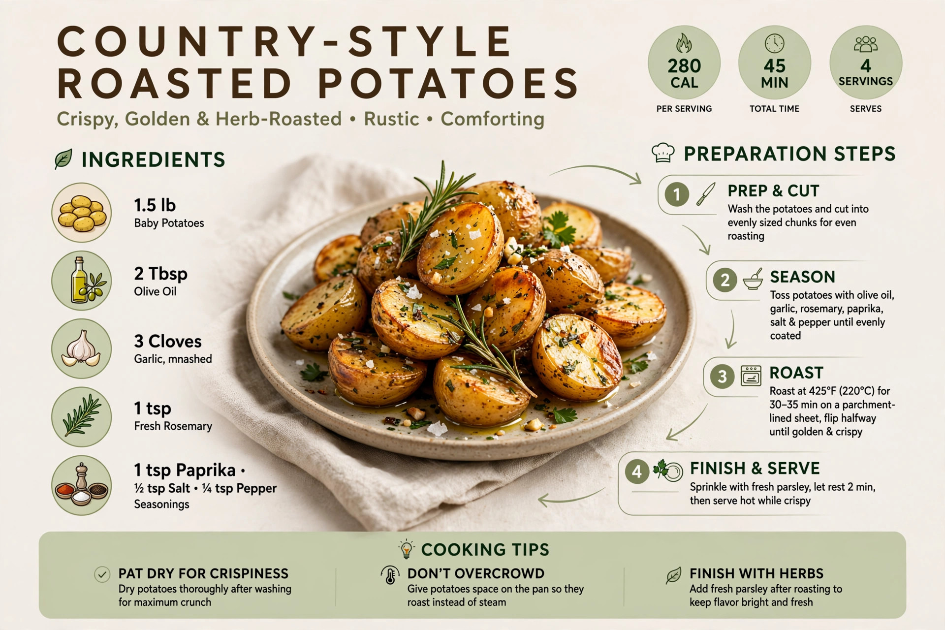 Recipe infographic: Country-Style Roasted Potatoes — ingredients and step-by-step visual guide