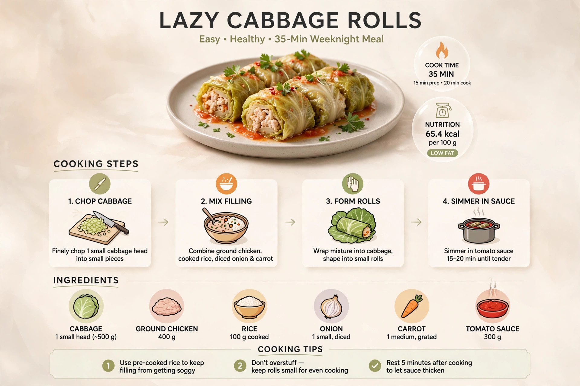 Recipe infographic: Lazy Cabbage Rolls — ingredients and step-by-step visual guide