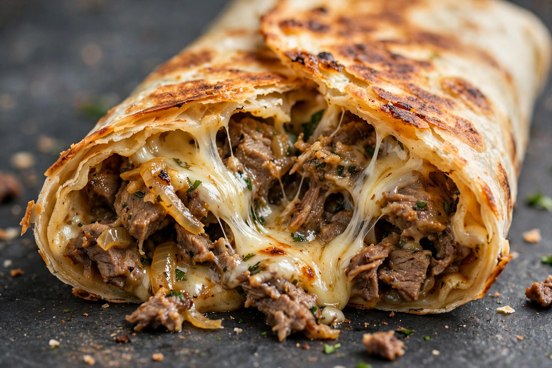 A crispy Quick Lavash Wrap with Meat and Cheese, folded and ready to serve