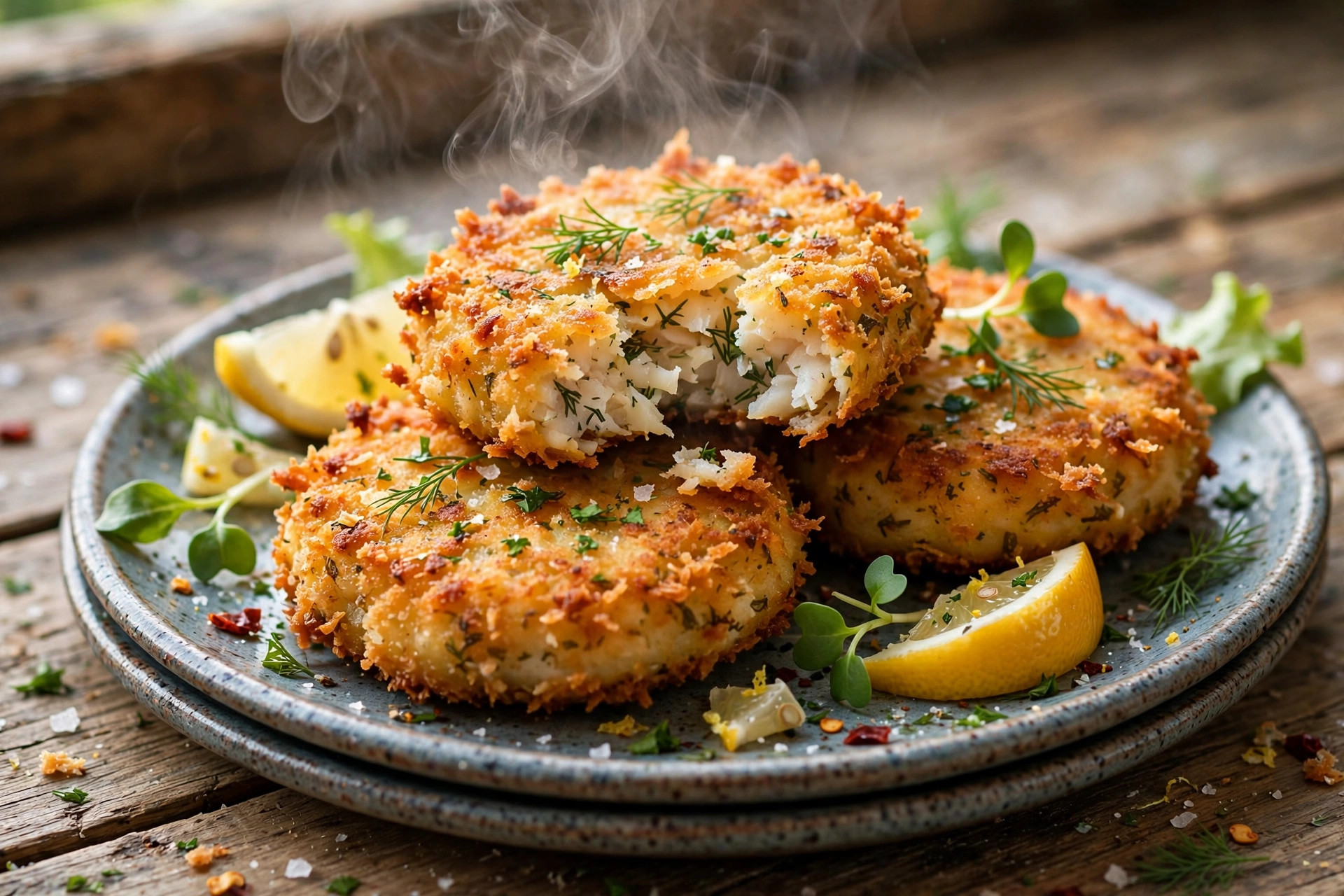 A plate of golden Crispy Fish Patties