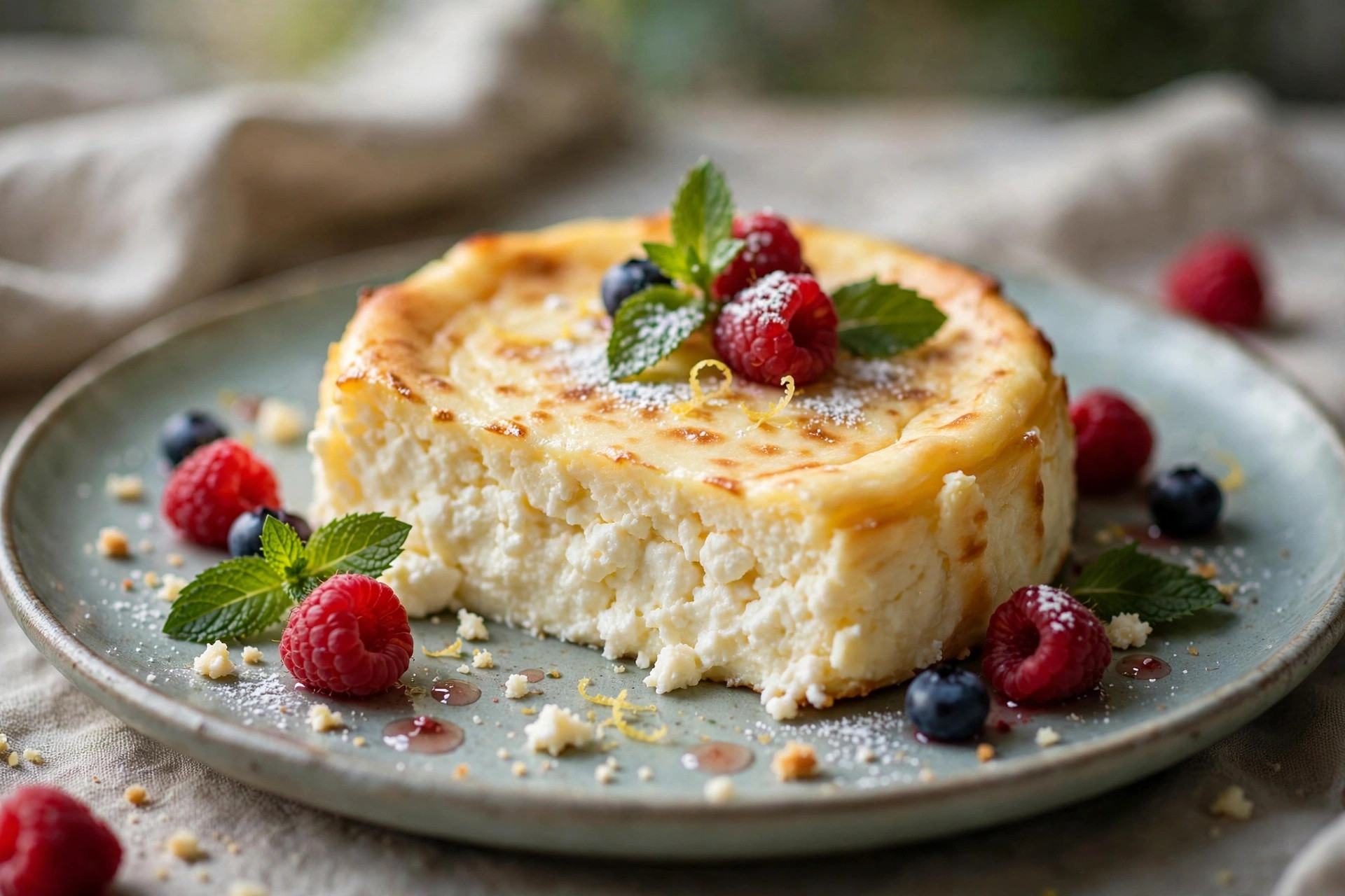 Smooth cottage cheese cheesecake batter poured into a parchment-lined pan before baking