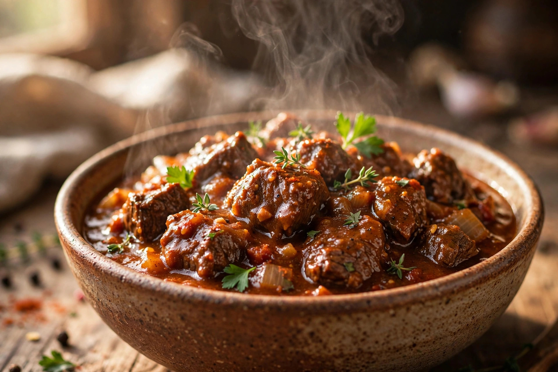 Freshly prepared 1954-Style Classic Beef Goulash served and ready