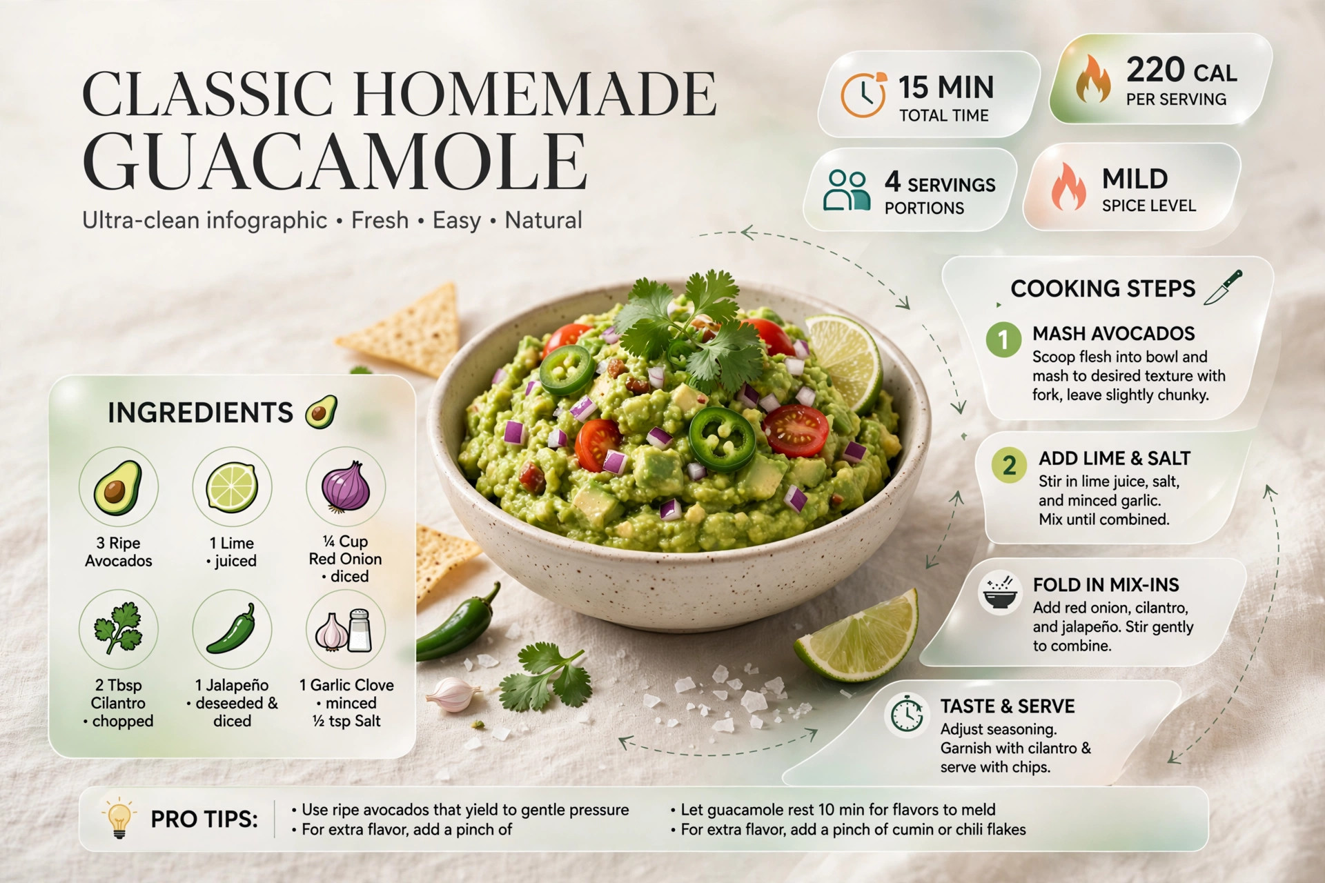 Recipe infographic: Classic Homemade Guacamole — ingredients and step-by-step visual guide