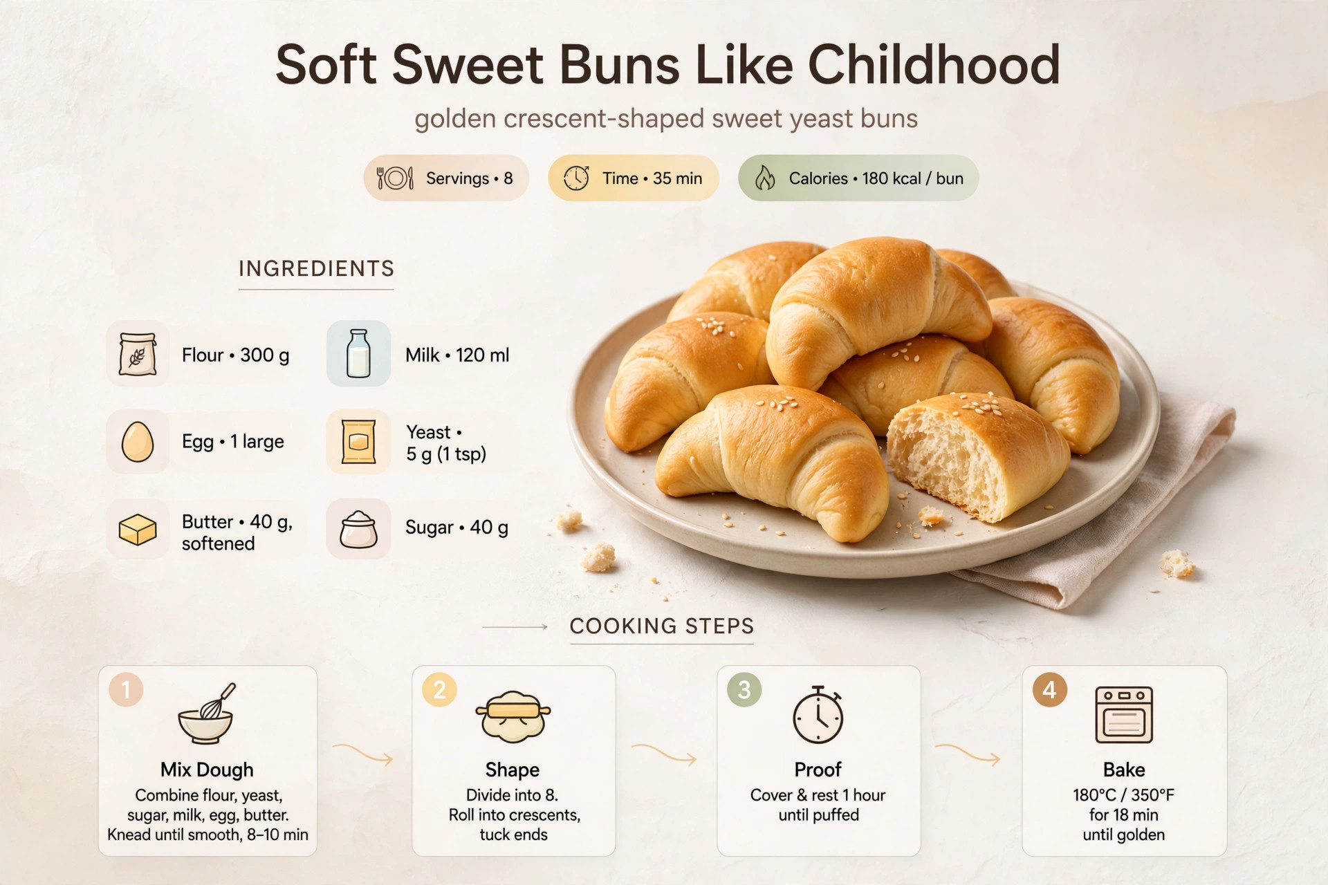 Recipe infographic: Soft Sweet Buns Like Childhood — ingredients and step-by-step visual guide