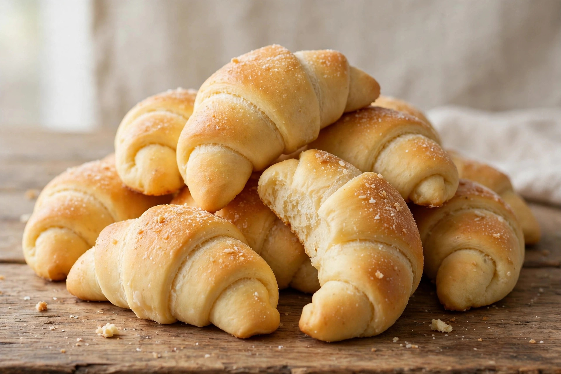Freshly baked soft sweet buns, golden and fluffy, arranged on a tray