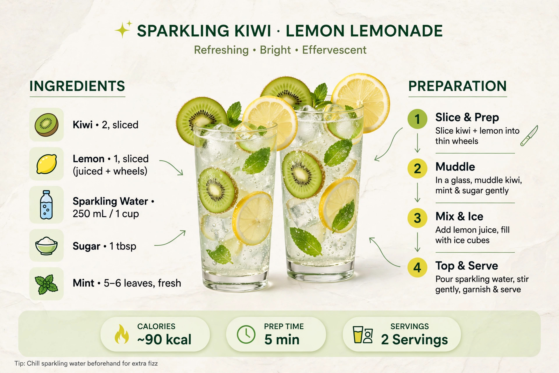 Recipe infographic: Sparkling Kiwi-Lemon Lemonade — ingredients and step-by-step visual guide