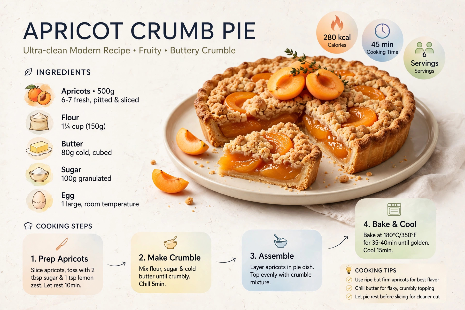 Recipe infographic: Apricot Crumb Pie — ingredients and step-by-step visual guide