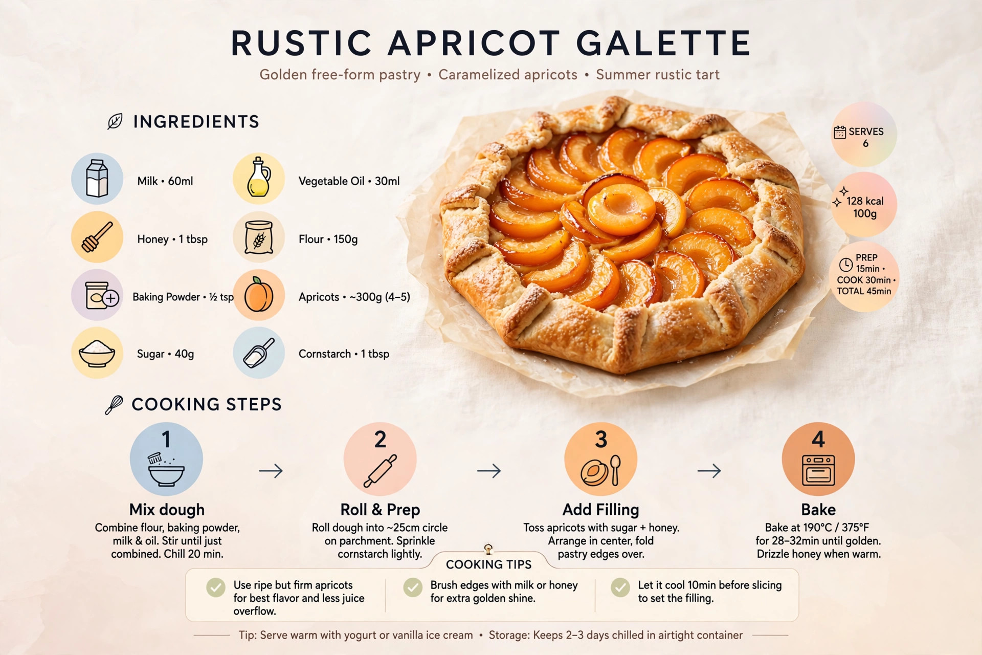 Recipe infographic: Rustic Apricot Galette — ingredients and step-by-step visual guide