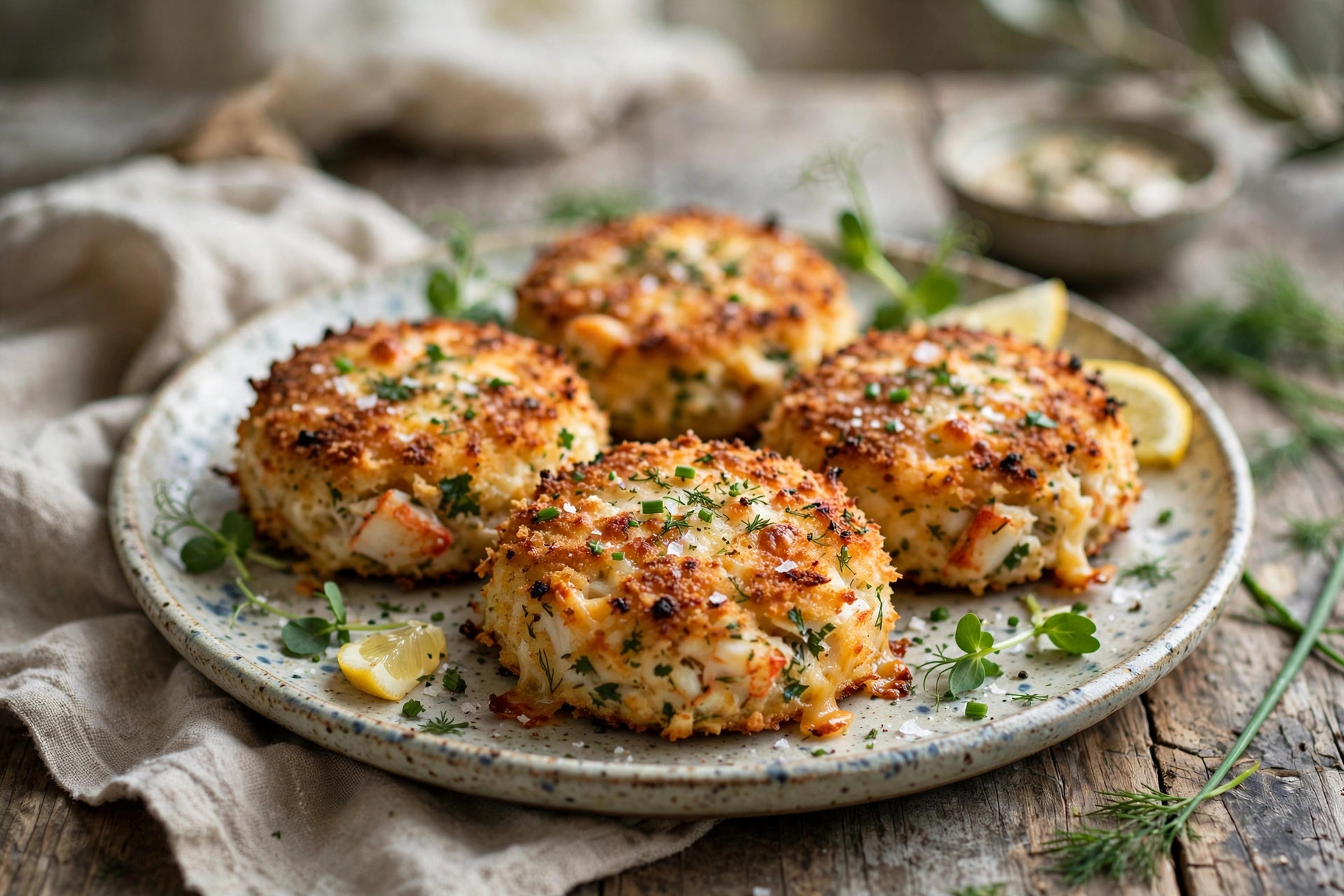 Golden baked crab and cheese patties arranged on a baking sheet