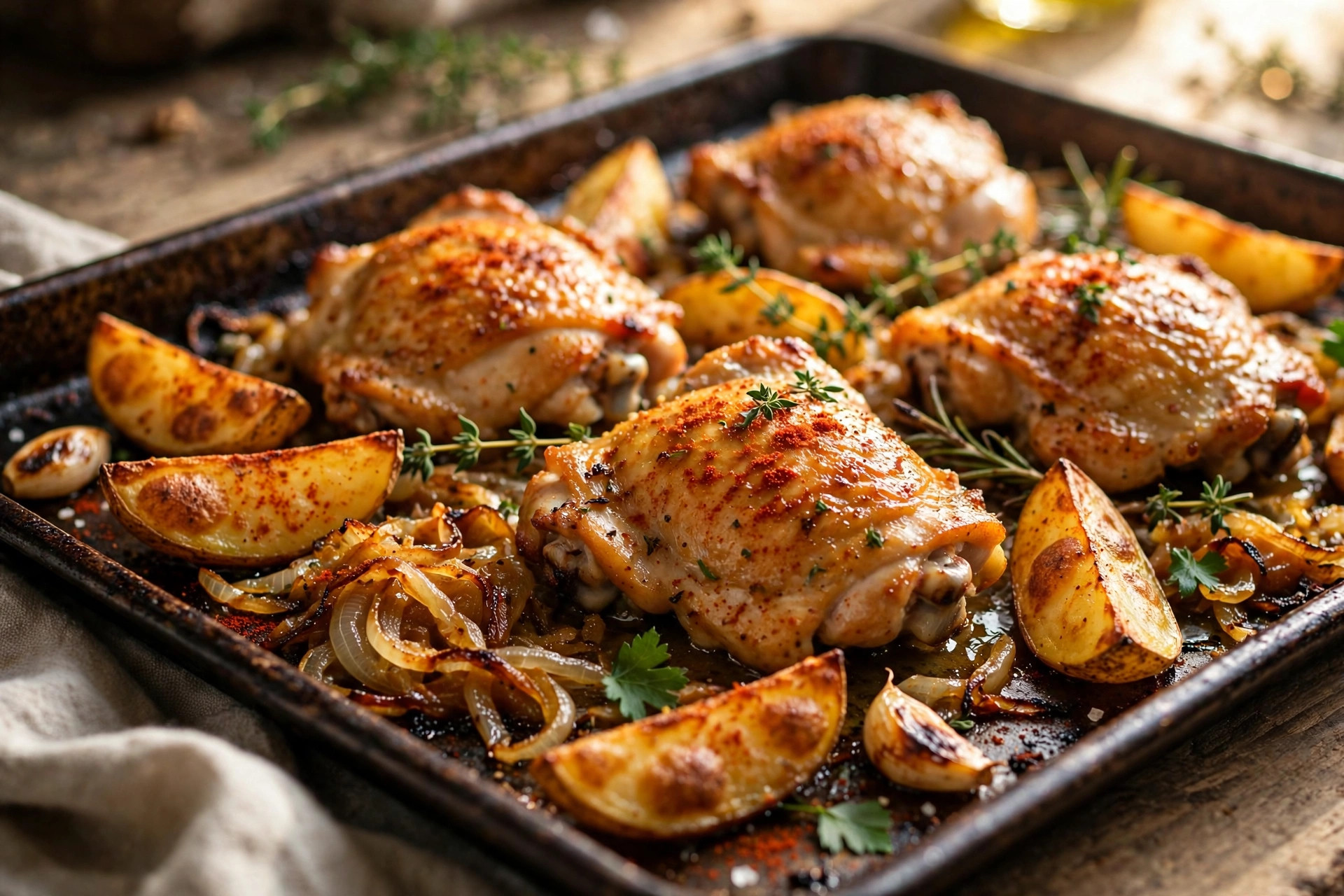 Sheet pan chicken thighs with crispy potatoes
